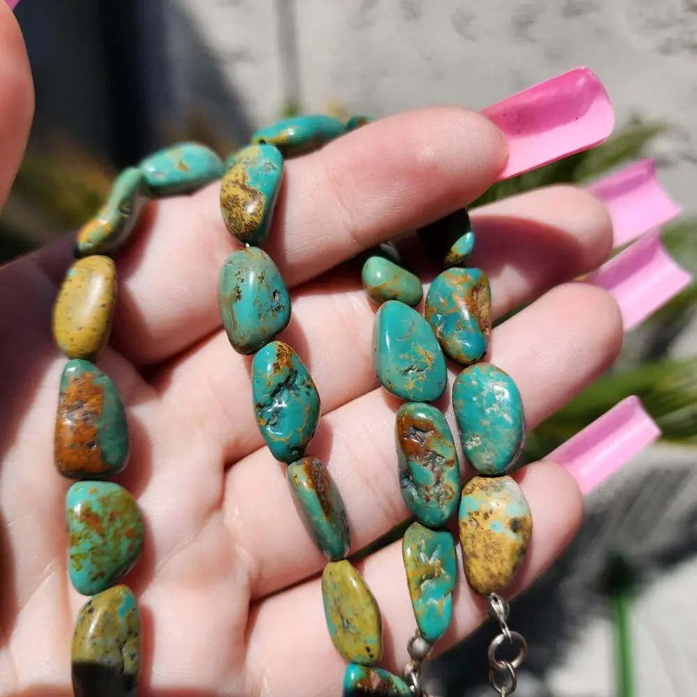 Vtg Royston Turquoise Necklace Sterling Silver Blue Green Brown Gemstone Native - Picture 7 of 12